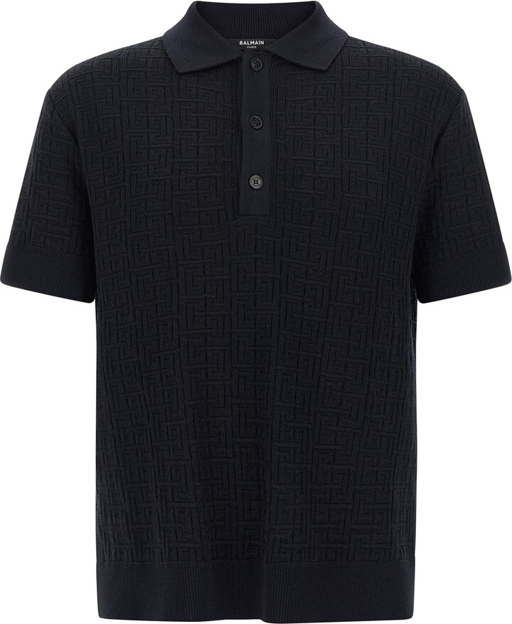 Balmain 'monogram' Knit Polo Shirt