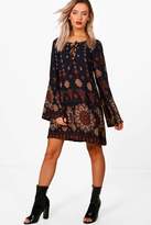 Thumbnail for your product : boohoo Folk Paisley Lace Up Shift Dress