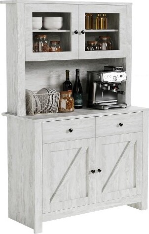 EcoSummer KitchenPantryCabinetwithMicrowaveShelfGlassDoorStorageAdjustableShelves&DrawerGray