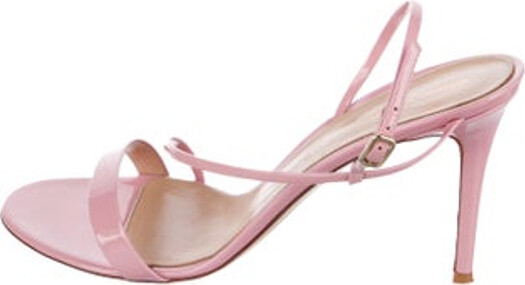 Gianvito Rossi Patent Leather Slingback Sandals Pink Buckle Closure at Ankles Includes Box Dust Bag & Additional Heel Caps