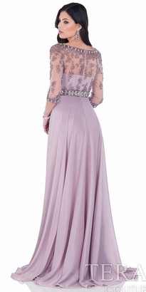 Terani Couture Intricate Beaded Illusion Chiffon Evening Dress