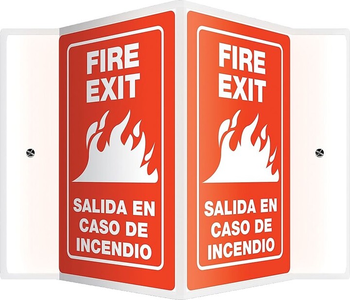 Accuform Fire Exit/Salida En Caso De Incendio Projection Sign, White/Red, 12"H x 9"W (SBPSP385)