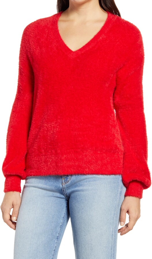 Halogen Fuzzy VNeck Sweater ShopStyle
