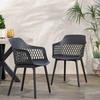 Hokku Designs Azalea Outdoor Chair - , Strong Frame, Stylish Design, Black Polypropylene, 23In Depth, 21.5In Width, 33In Height, 12.34Lb Weight Chair For Stable Bui