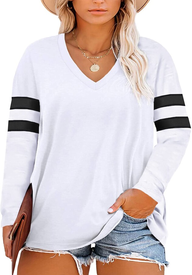 FIRERO Women Long Sleeve O-Neck Color Block Casual Tunic Blouse T-Shirt Irregular Hem Tops 