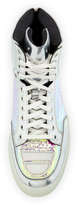 Thumbnail for your product : Alejandro Ingelmo Iridescent Grid & Metallic Leather High-Top Sneaker, Silver