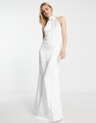 Pretty Lavish Bridal high neck satin maxi dress in ivory - ShopStyle