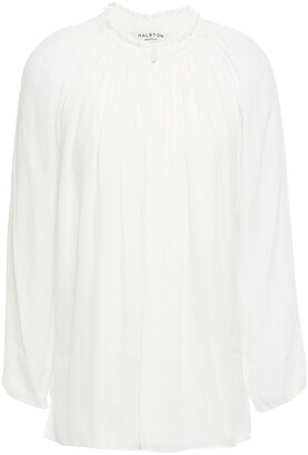 Halston Ruffle-trimmed Gathered Crepe De Chine Blouse