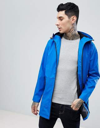 ASOS Design Shower Resistant Rain Coat With Borg Lined Hood In Blue