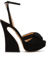 Thumbnail for your product : Charlotte Olympia Curved Heel Suede Platform Sandals - Black