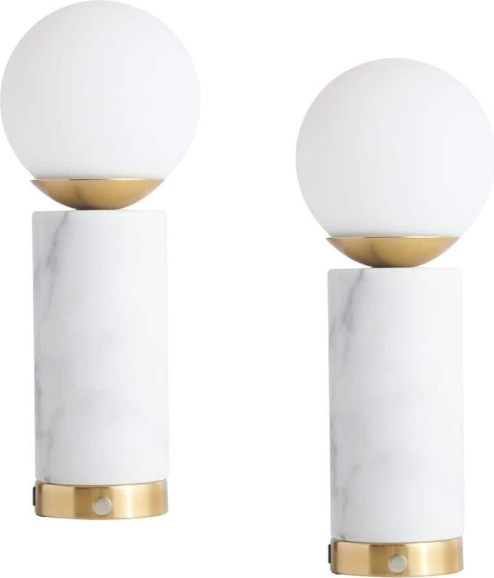 Brightech Aspen 14.5 in. White Mid-Century Modern Integrated LED Bedside Table Lamp with Built-in 3-Way Dimmer (2-Pack)