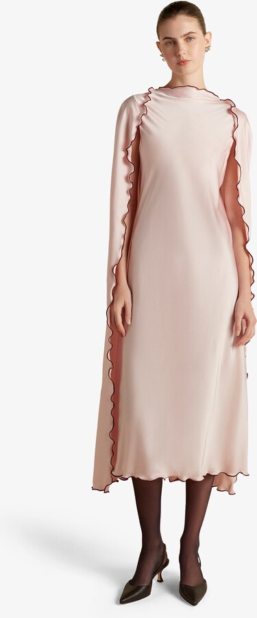 Marina Moscone Cady Cape Dress with Scalloped Edge