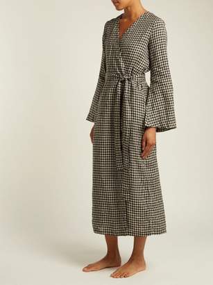 Once Milano - Checked Linen Robe - Womens - Black Print