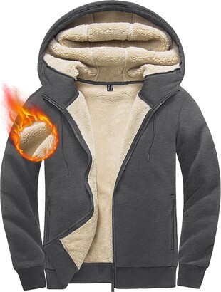 EKLENTSON Men's Full Zip Up Hoodie Winter Warm Hooded Sweatshirts Thick  Casual Workwear Sherpa Lined Jackets Windproof Fleece Coat Dark Grey -  ShopStyle