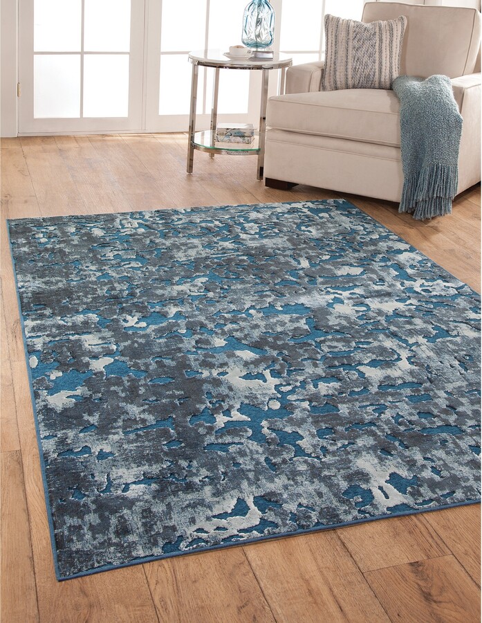 IGEMAN Blue and Ivory Area Rug 5x8, Combines a Ground Chenille Base