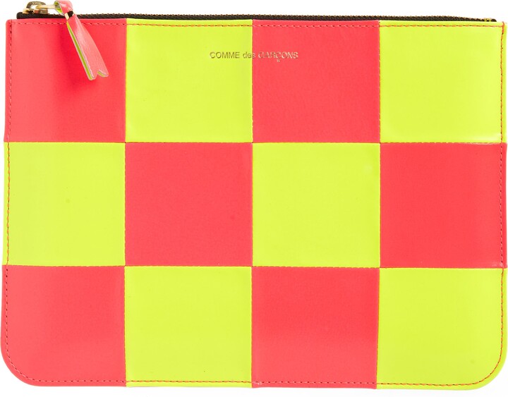 Comme des Garçons Wallets Large Fluo Squares Leather Zip Pouch