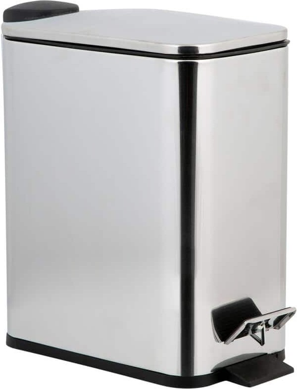 Simplify Slim Rectangular 5 Liter Pedal Trash Bin with Soft Close Lid in Stainless Steel
