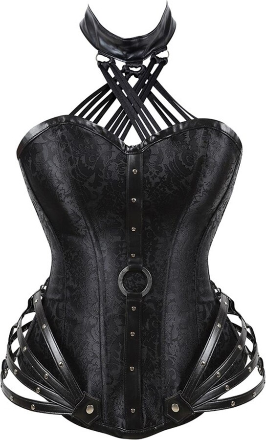 Sllowwa Women's Sexy Gothic Boned Vintage Corset and Bustiers Tops Halter  Neck Plus Size Tight-Fitting Court Corset/Boned Corsets Shapewear Outfit  (Black - ShopStyle