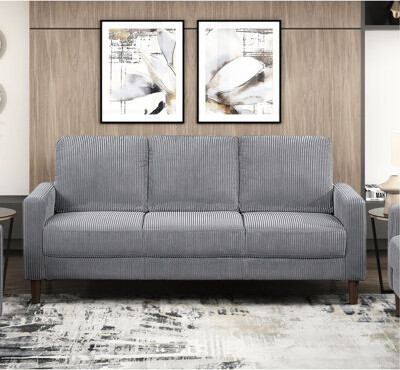 Latitude Run Gray Corduroy Contemporary With Cushioned Back Exposed Feet And Track Arm Design For Quality Time At Home Upholstered Solid Wood Plywood Frame Seat