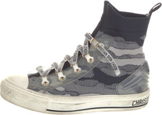 Christian Dior Walk'n'Dior High Top Sneakers Blue Printed Round-Toes Platform Lace-Up Closure at Uppers