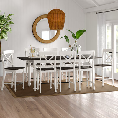 Laurel Foundry Modern Farmhouse Veazey 9 Piece Extendable Dining Set