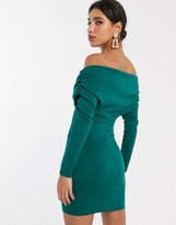 Thumbnail for your product : ASOS DESIGN scuba bardot ruched side long sleeve mini dress