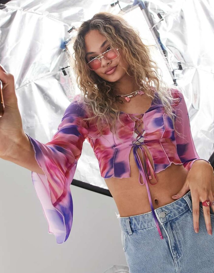 Asos Design Lace Up Detail Top ASOS Tall ASOS DESIGN Tall Plisse