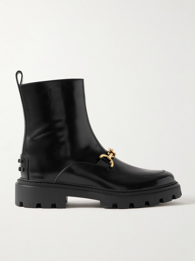 Tod's Gomma Pesante Embellished Glossed-leather Ankle Boots - Black