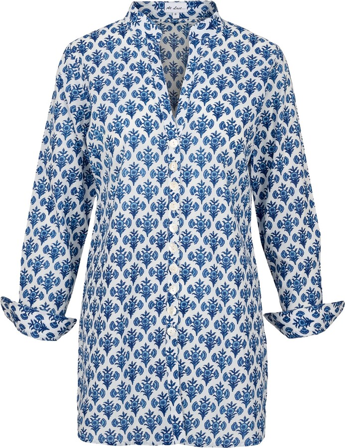 AtLAST Blue / White Cotton Louise Shirt In Blue Thistle