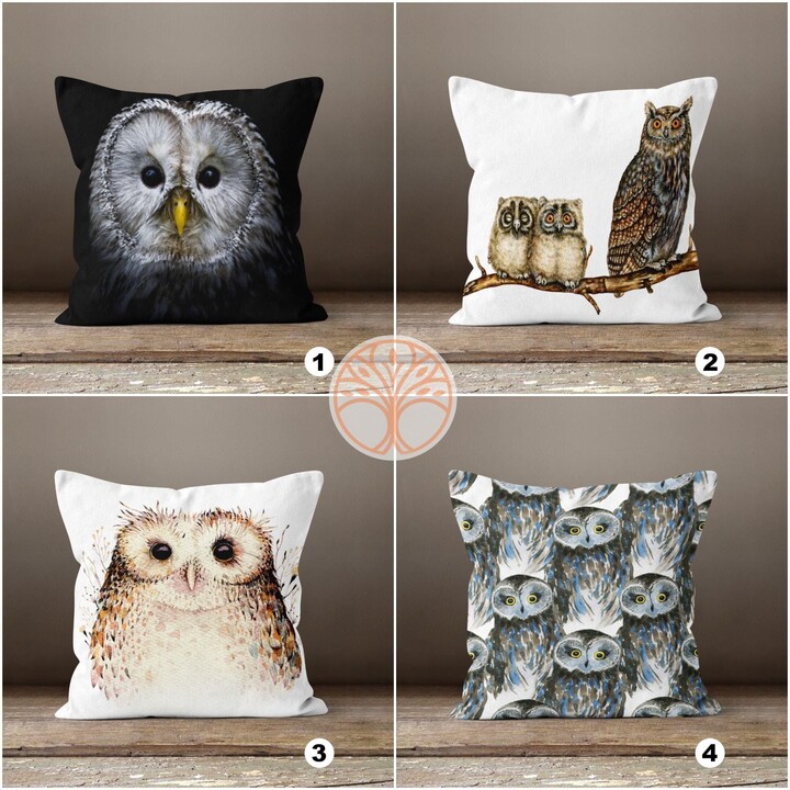 Etsy Owl Pillow Case|Animal Print Cushion Case|Cute Baby Owls Cover|Decorative Sham|Housewarming Throw Pillow|Gray & Brown