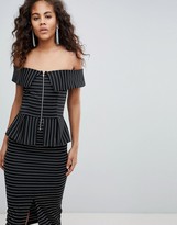 Thumbnail for your product : Asos Tall ASOS DESIGN Tall bardot pencil dress with peplum and zip detail in pinstripe