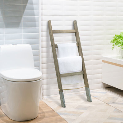 Vintage Leaning Solid Wood Blanket Ladder