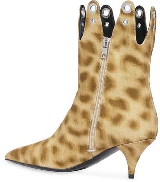 Burberry Eyelet Detail Leopard Print Ankle Boots