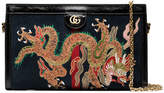 Gucci Black dragon embroidered suede shoulder bag