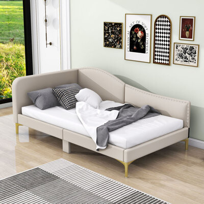 Everly Quinn Upholstered Daybed with Headboard Armrest and Support Legs