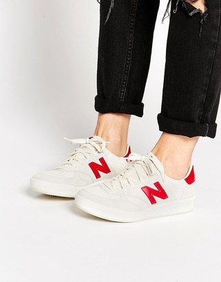 New Balance 300 White/Red Suede Trainers