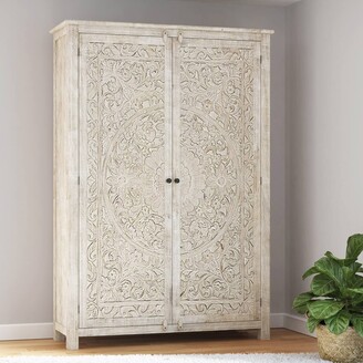 Hibashi Furniture Salman Hand carved Solid Wood Large White Wardrobe Armoire  - ShopStyle Chests