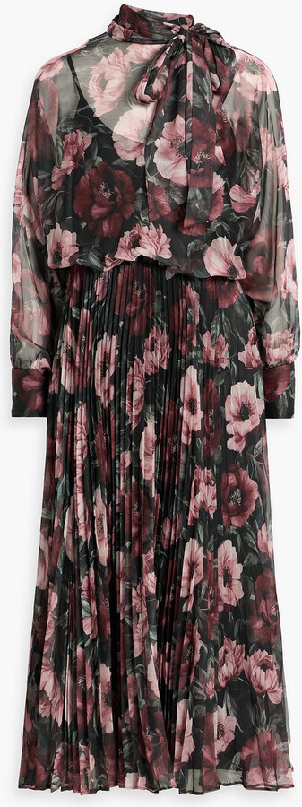 Mikael Aghal Pleated floral-print crepon midi dress