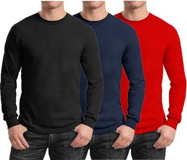 Galaxy By Harvic Long Sleeve Crew Neck Men's Egyptian Cotton-Blend T-Shirt 3 ct in Black/Navy Blue/Red