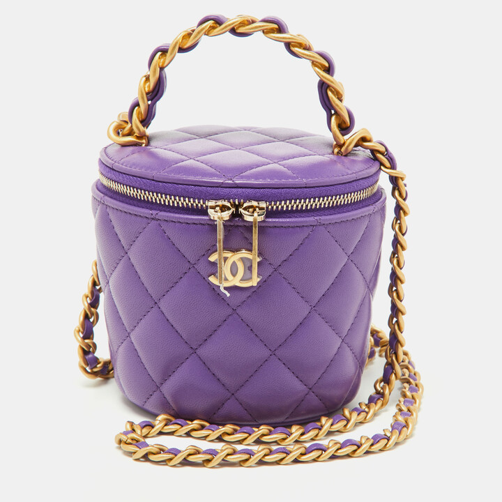 Chanel Purple Quilted Leather Small Vanity Case Top Handle Bag