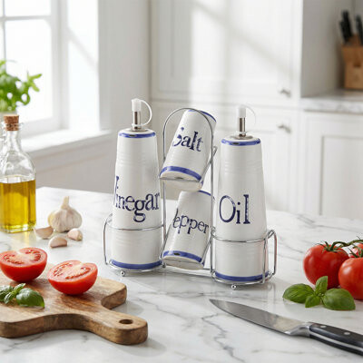 August Grove 4-Pack Ceramic Oil & Vinegar Cruet Condiment Dispenser Set