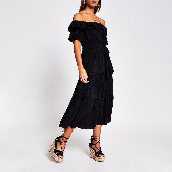 black frill midi dress