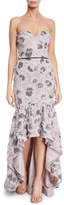 Thumbnail for your product : Aidan Mattox Strapless Petal Embroidered High-Low Gown w/ Flounce Hem