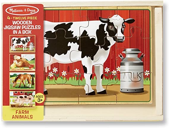 Melissa & Doug Farm 4-in-1 Wooden Jigsaw Puzzles in a Storage Box (48 pcs total)