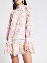 Thumbnail for your product : River Island High Neck Printed Broderie Dress - Multi