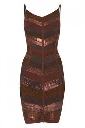 Herve Leger Sequin Embellished Bronze Bandage Dress