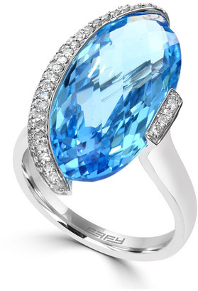 Effy 14K White Gold Oval Blue Topaz & Diamond Ring