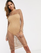 Thumbnail for your product : Club L London pearl mesh midi dress in tan