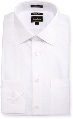 Neiman Marcus Trim-Fit Regular-Finish Pinwheel Dress Shirt, White