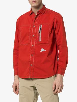And Wander Mens Red Laser Long-sleeved Zip Pocket Shirt